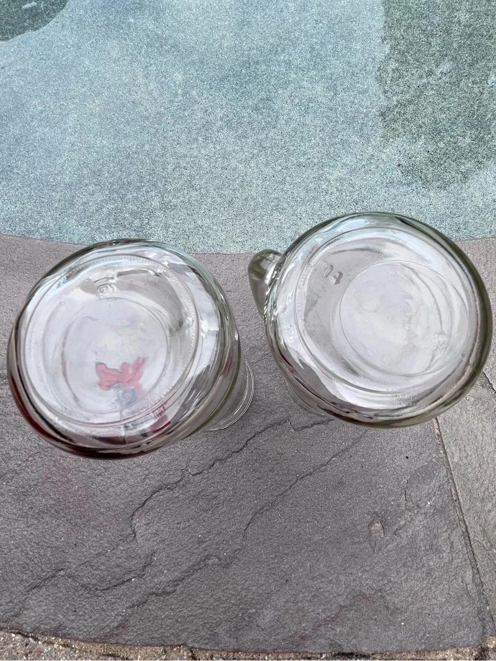 Vintage TTU Texas Tech Masked Rider Clear Beer Mugs Handles Glasses Two (2)